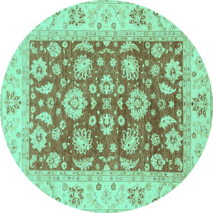Round Machine Washable Oriental Turquoise Traditional Area Rugs, wshabs3882turq
