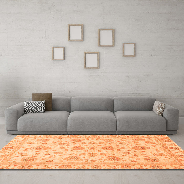 Machine Washable Oriental Orange Traditional Area Rugs in a Living Room, wshabs3883org