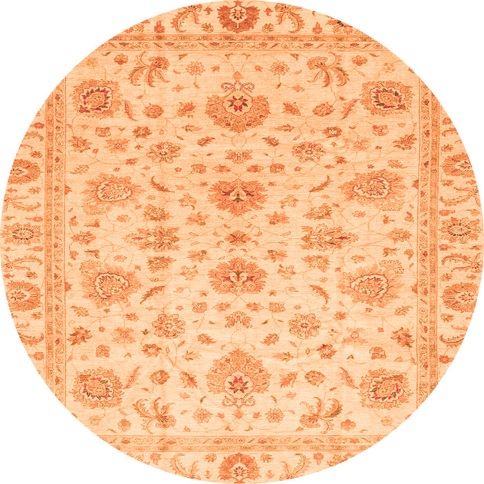 Round Machine Washable Oriental Orange Traditional Area Rugs, wshabs3883org