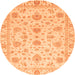 Round Machine Washable Oriental Orange Traditional Area Rugs, wshabs3883org