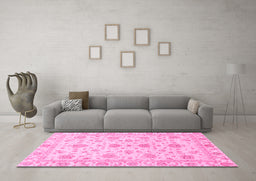Machine Washable Oriental Pink Traditional Rug in a Living Room, wshabs3883pnk