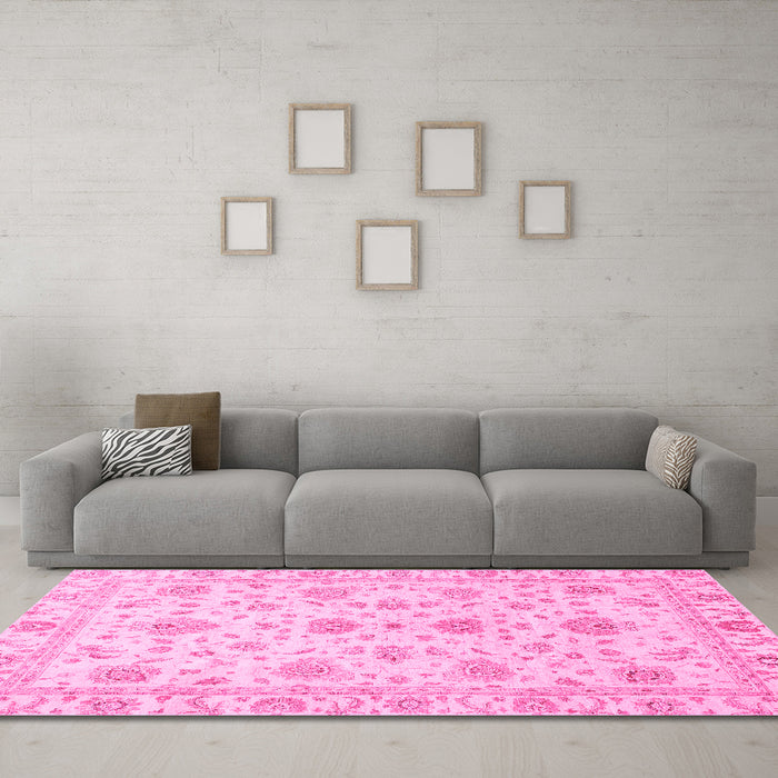 Machine Washable Oriental Pink Traditional Rug in a Living Room, wshabs3883pnk