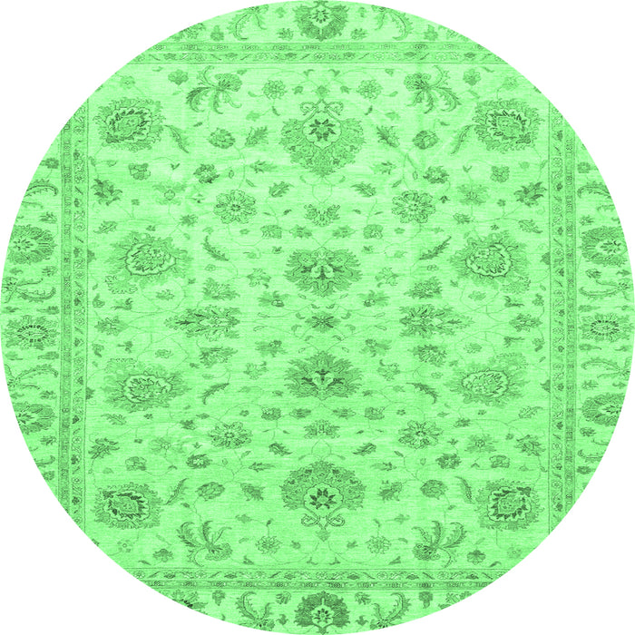 Round Machine Washable Oriental Emerald Green Traditional Area Rugs, wshabs3883emgrn
