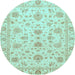 Round Machine Washable Oriental Light Blue Traditional Rug, wshabs3883lblu