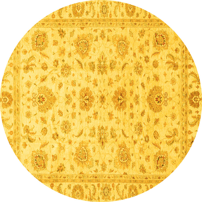 Round Machine Washable Oriental Yellow Traditional Rug, wshabs3883yw
