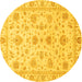 Round Machine Washable Oriental Yellow Traditional Rug, wshabs3883yw