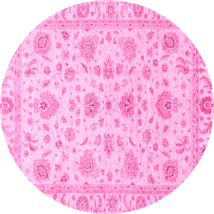 Round Machine Washable Oriental Pink Traditional Rug, wshabs3883pnk