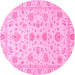 Round Machine Washable Oriental Pink Traditional Rug, wshabs3883pnk