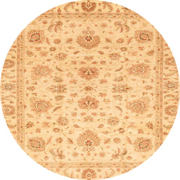 Round Abstract Chrome Gold Yellow Oriental Rug, abs3883