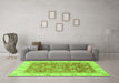 Machine Washable Oriental Green Traditional Area Rugs in a Living Room,, wshabs3884grn