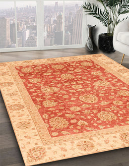 Abstract Orange Red Oriental Rug in Family Room, abs3884
