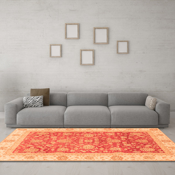 Machine Washable Oriental Orange Traditional Area Rugs in a Living Room, wshabs3884org
