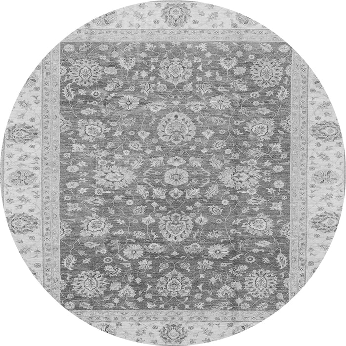 Round Machine Washable Oriental Gray Traditional Rug, wshabs3884gry