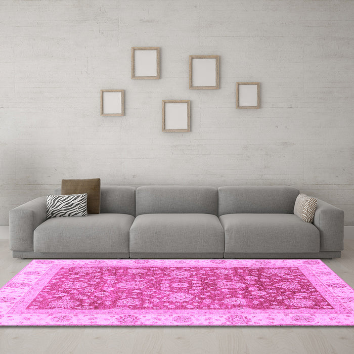 Machine Washable Oriental Purple Traditional Area Rugs in a Living Room, wshabs3884pur