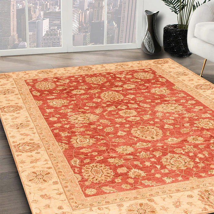 Abstract Orange Red Oriental Rug in Family Room, abs3884