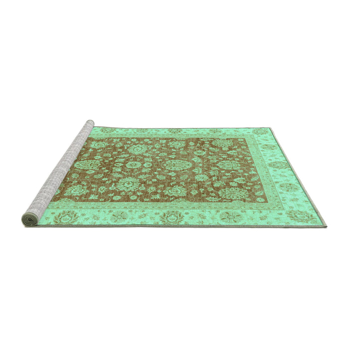 Sideview of Machine Washable Oriental Turquoise Traditional Area Rugs, wshabs3884turq