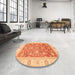 Round Abstract Orange Red Oriental Rug in a Office, abs3884