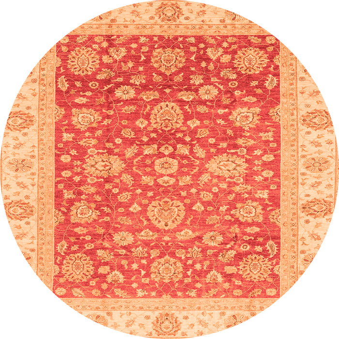 Round Machine Washable Oriental Orange Traditional Area Rugs, wshabs3884org