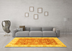 Machine Washable Oriental Yellow Traditional Rug in a Living Room, wshabs3884yw