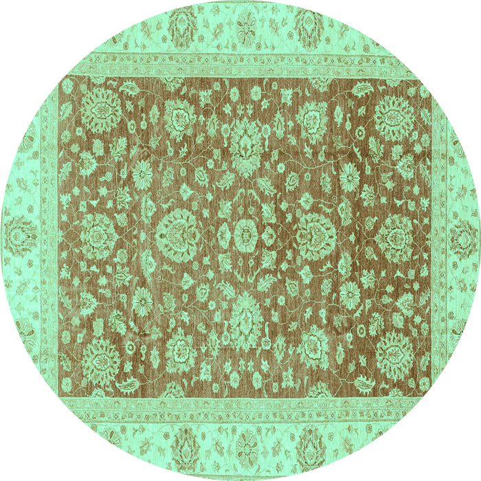 Round Machine Washable Oriental Turquoise Traditional Area Rugs, wshabs3884turq