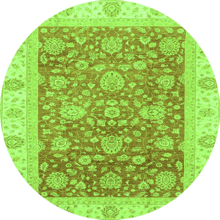 Round Machine Washable Oriental Green Traditional Area Rugs, wshabs3884grn