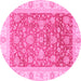 Round Machine Washable Oriental Pink Traditional Rug, wshabs3884pnk