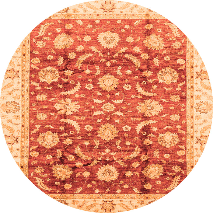 Round Machine Washable Oriental Orange Traditional Area Rugs, wshabs3885org