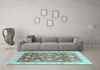 Machine Washable Oriental Light Blue Traditional Rug, wshabs3885lblu