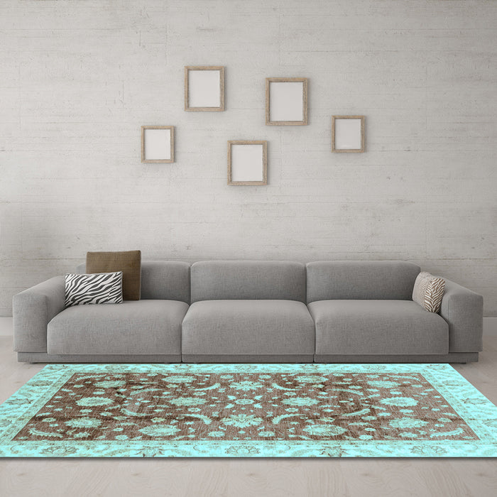 Machine Washable Oriental Light Blue Traditional Rug in a Living Room, wshabs3885lblu
