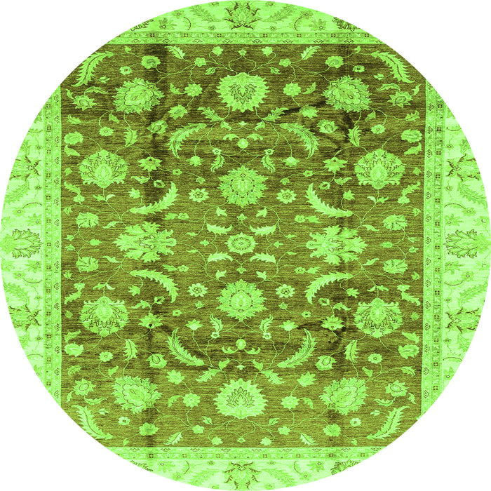 Round Machine Washable Oriental Green Traditional Area Rugs, wshabs3885grn