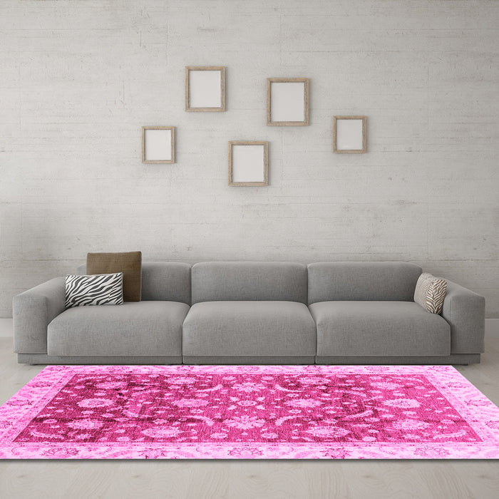 Machine Washable Oriental Pink Traditional Rug in a Living Room, wshabs3885pnk