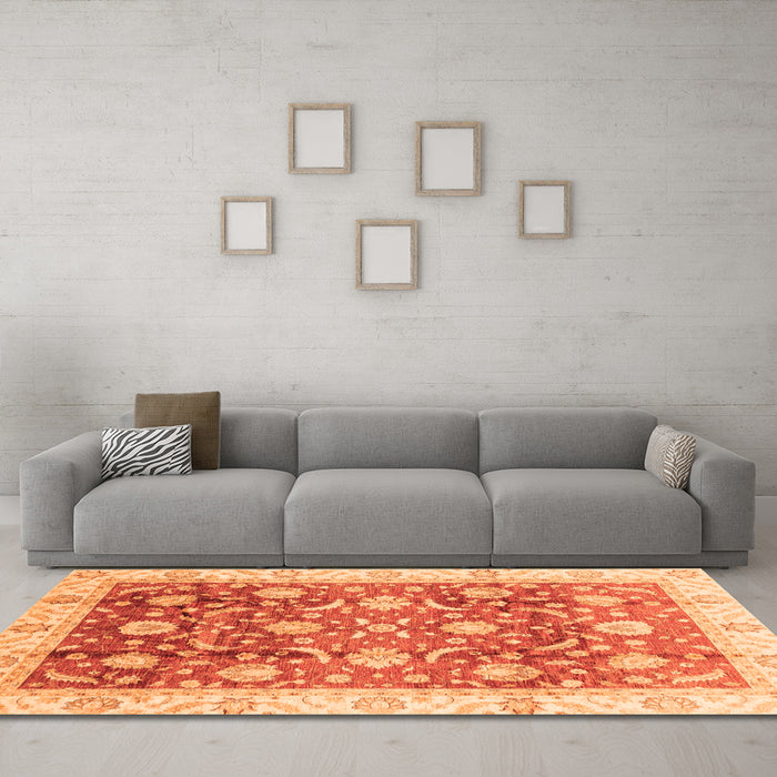 Machine Washable Oriental Orange Traditional Area Rugs in a Living Room, wshabs3885org