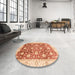 Round Machine Washable Abstract Orange Red Rug in a Office, wshabs3885