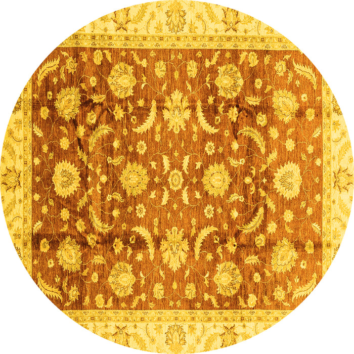 Round Machine Washable Oriental Yellow Traditional Rug, wshabs3885yw