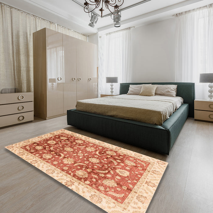 Machine Washable Abstract Orange Red Rug in a Bedroom, wshabs3885