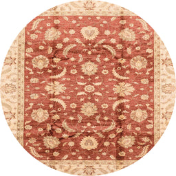 Round Abstract Orange Red Oriental Rug, abs3885