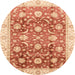 Round Abstract Orange Red Oriental Rug, abs3885