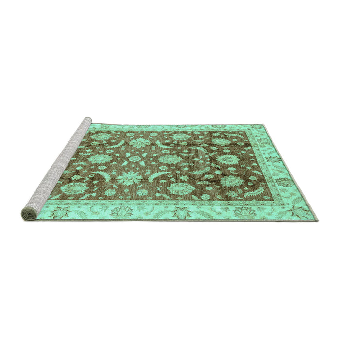 Sideview of Machine Washable Oriental Turquoise Traditional Area Rugs, wshabs3885turq
