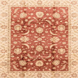 Square Abstract Orange Red Oriental Rug, abs3885
