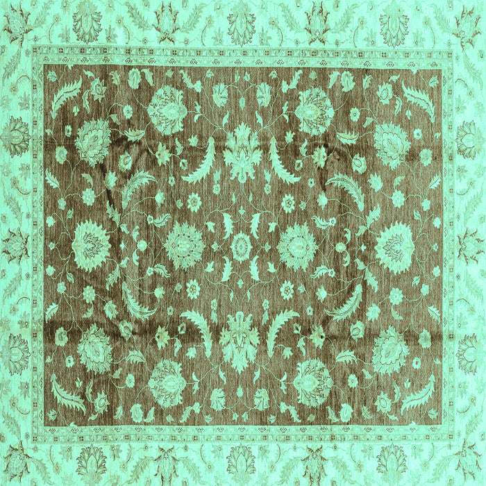 Square Machine Washable Oriental Turquoise Traditional Area Rugs, wshabs3885turq
