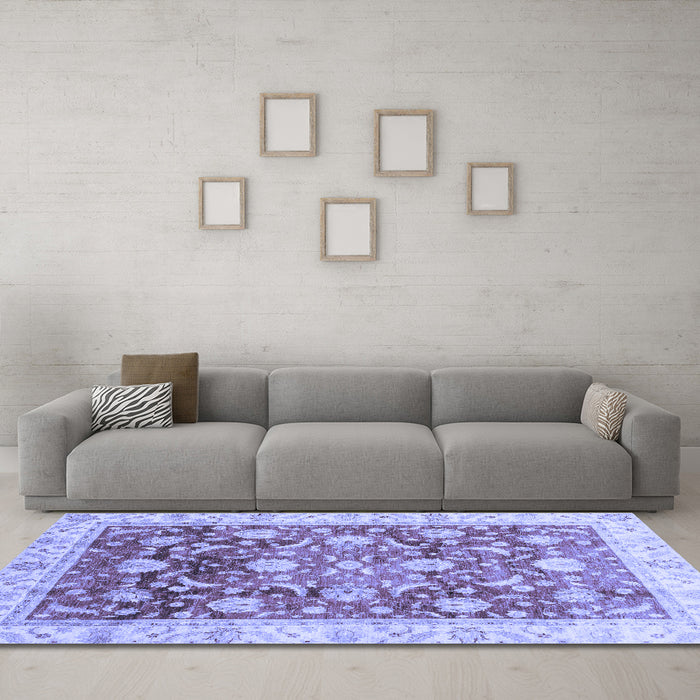 Machine Washable Oriental Blue Traditional Rug in a Living Room, wshabs3886blu