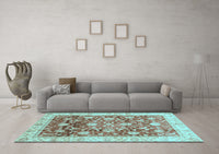 Machine Washable Oriental Light Blue Traditional Rug, wshabs3886lblu