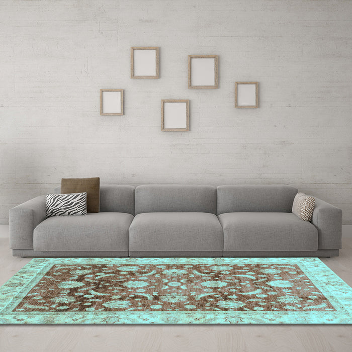 Machine Washable Oriental Light Blue Traditional Rug in a Living Room, wshabs3886lblu