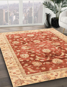 Abstract Orange Red Oriental Rug in Family Room, abs3886