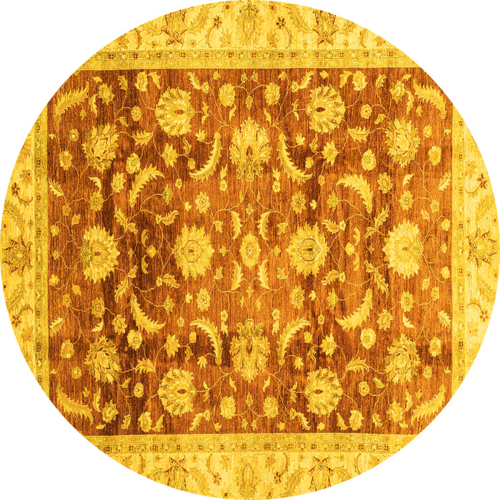 Round Machine Washable Oriental Yellow Traditional Rug, wshabs3886yw