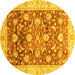 Round Machine Washable Oriental Yellow Traditional Rug, wshabs3886yw