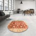 Round Abstract Orange Red Oriental Rug in a Office, abs3886