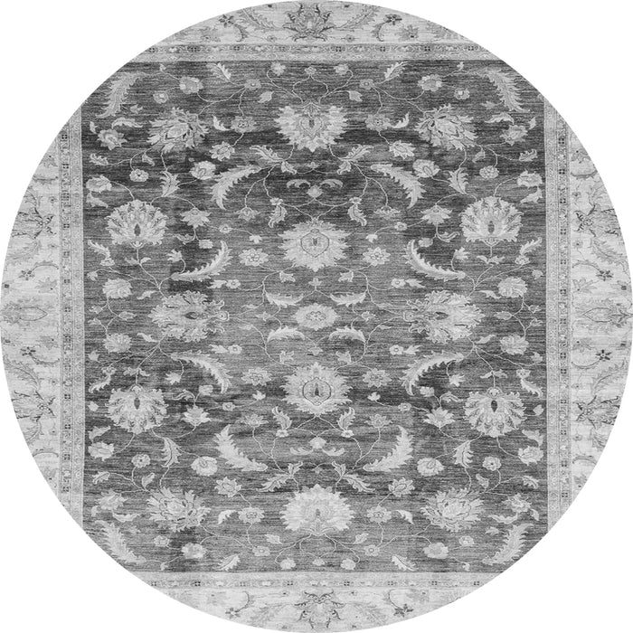 Round Machine Washable Oriental Gray Traditional Rug, wshabs3886gry