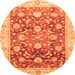 Round Machine Washable Oriental Orange Traditional Area Rugs, wshabs3886org