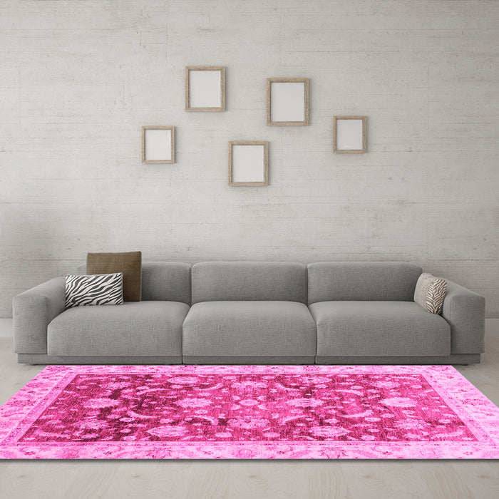 Machine Washable Oriental Pink Traditional Rug in a Living Room, wshabs3886pnk